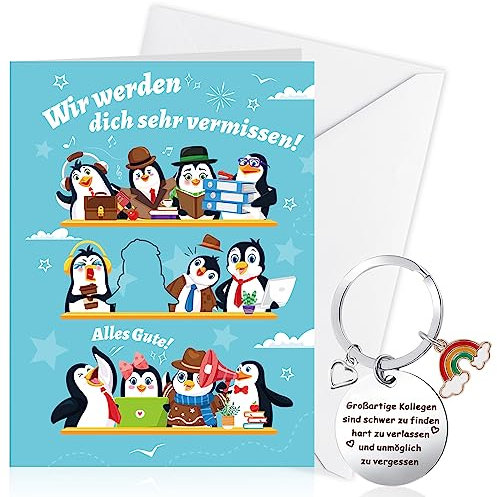 HOWAF Abschiedskarte Kollegen Jobwechsel Rente Ruhestand Karte Abschied Kollegen Schlüsselanhänger Geschenk Kollegin Abschiedsgeschenk Kollegen Jobwechsel Ruhestand Geschenk für Abschied Kollegin