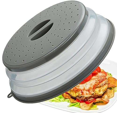 Couvercle pour micro-ondes de 26,7 cm avec trou de crochet - Protection contre les éclaboussures pour micro-ondes, couvercle pliable pour assiette, vaisselle, bol, passoire multifonction pour la