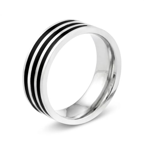 meditoys · Bague en acier inoxydable pour homme · Acier inoxydable/noir · Acier inoxydable avec incrustation noire · Style masculin · Largeur : 7,0 mm