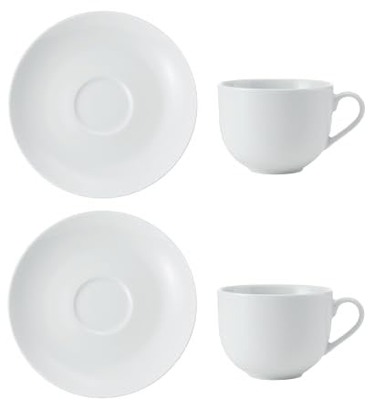 Mikasa MKCHTCUPPK2 Chalk Porcelain Teacup and Saucer Set, Set of 2, 220ml, White