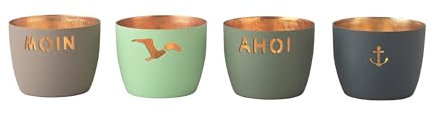 Windlicht Madras 4er Set XS mit Motiv Maritim, Flannel, Aqua, Powder Blue, Windsor Eisen Höhe 4,5cm