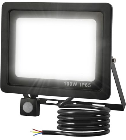 LED Strahler mit Bewegungsmelder,100W Strahler mit bewegungsmelder aussen 10000LM 6500K Kaltweiß IP65 Wasserdicht Außenleuchte Scheinwerfer Licht Wandleuchte für Garten Garage Sportplatz Hinterhof…