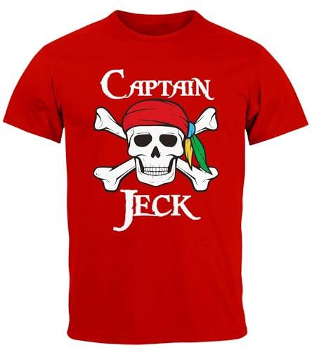 MoonWorks® Herren T-Shirt Fasching Karneval Pirat Captain Jeck Kostüm-Ersatz Verkleidung Faschingskostüme Männer Rot 4XL
