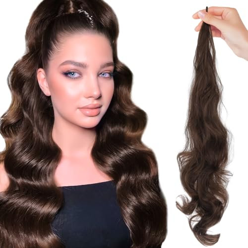 Ponytail Extension 32 Zoll Pferdeschwanz Haarteil Lange Haarverlängerung mit Feinem Drahtdesign Leicht zu Tragen Synthetisches Haarteil Pferdeschwanz Verlängerung für Frauen (m2/30)