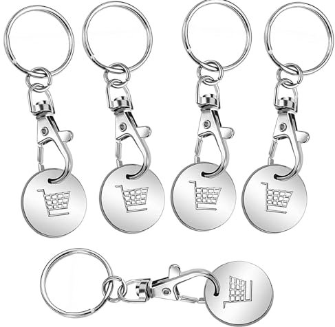 LiJuanWang Einkaufswagenlöser,5 Stück Einkaufswagen Schlüsselanhänger,Metall Schlüsselanhänger,Entriegler für Einkaufswagen,mit Karabinerhaken,Unisex Geburtstags- und Erntedankgeschenke