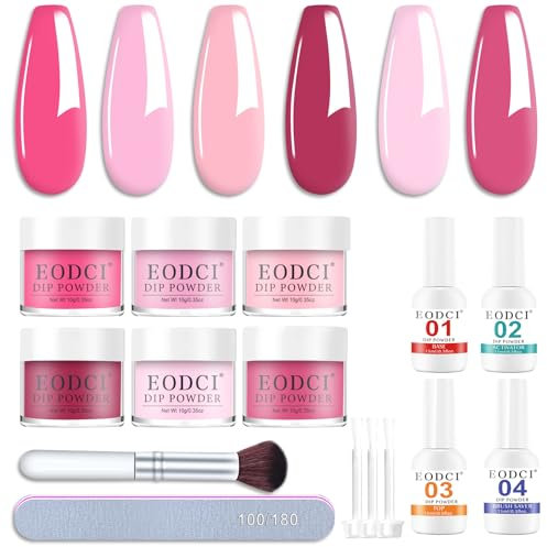 Set Dip Powder Poudre, 6 Couleurs Lot de Poudre Acrylique pour Ongles avec Dipping Powder French Nails Kit Rose Dip Pulver Nagel Kit mit Aktivator Basis/Decklack French Manicure Set