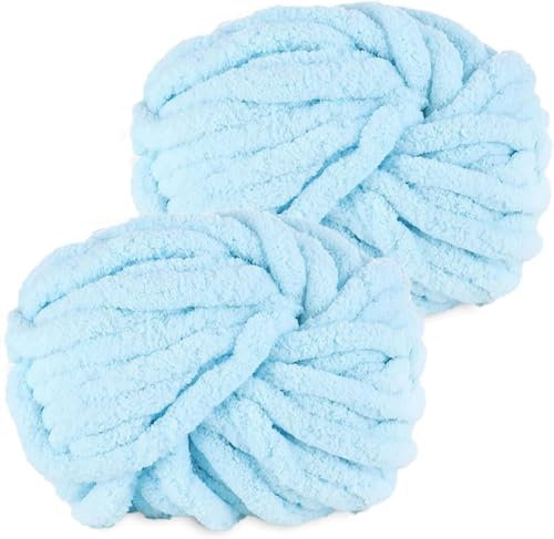 Hengrongshen Dicke Wolle 2 Stück 500g, Chunky Yarn für Armstricken, Häkeln von Decken, XXL Riesen Wolle zum Weben von Schals, Mützen, Haustier Nest - Hellblau