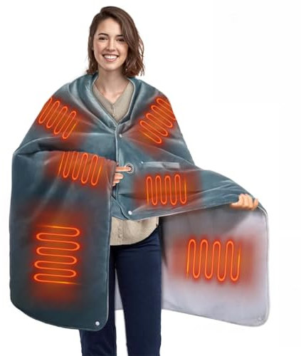 fisca Tragbare Heizdecke mit powerbank 10000mah für Herren und Damen – Weiche elektrische Heizdecke (59 x 35,5 Zoll) mit 3 Heizstufen, ideal für Zuhause, Büro, Reisen und Outdoor-Aktivitäten