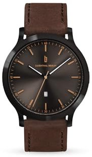 Lilienthal Berlin Herrenuhr Huxley in Schwarz/Bronze – Armbanduhr am braunen Leder-Armband – aus 316L Chirurgenstahl mit einem Quarzuhrwerk & saphirgehärtetem Mineralglas – 40 mm