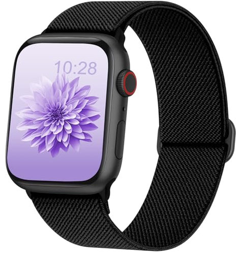 DigiHero Compatible with Apple Watch Straps 38mm 40mm 41mm 42mm 44mm 45mm 46mm 49mm, Adjustable Elastic Stretchy Nylon Sport Solo Loop Replacement Straps for iWatch Series 10/9/8/7/6/SE/Ultra Black S