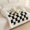 MUGUOY Funny Fluffy Fuzzy Calming Dog Bed Sofa Protector Pet Mat, Cream-Colored Large Plaid Square Mat Furniture Protector Cover, Washable Plush Couch Cover with Anti-Slip Bottom