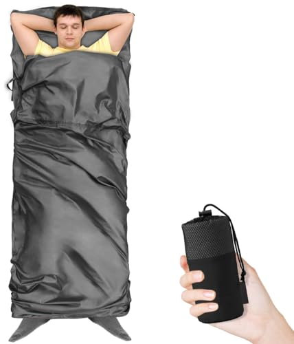 Hüttenschlafsack, Ultraleicht Reiseschlafsack Mikrofaser, Klimaanlage Quilt, Bakterien isolieren Laken mit Kissenfach, Ideal für Hostels, Berghütten, Jugendherbergen, Wandern, Camping