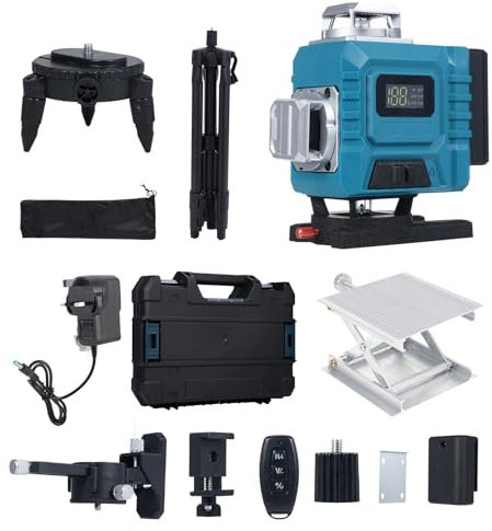 Kreuzlinienlaser, Vislone Multifunktionale 4D-Laserebene mit 16 Linien, P54 Wasserwaage, 2400mAh Akku*2,Nivellierwerkzeug mit 3-fach höhenverstellbarer Verlängerungsstange aus Legierung, Stativständer