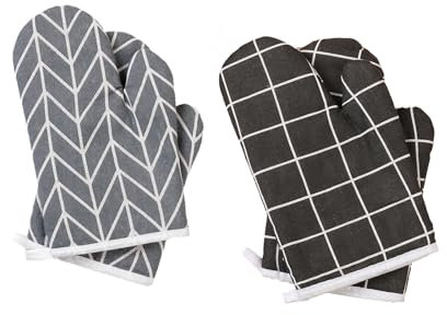 JNGTKL 2 Pairs Oven Gloves, Heat Resistant, Cotton Linen, Grey, Oven Mitts, Perfect for Daily Kitchen Use and Outdoor Cooking