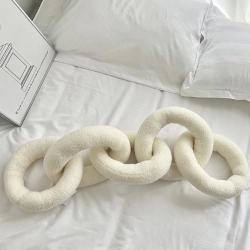 Long Chain Throw Pillow Knot Pillow,Knotted Chain Shape Cushion Dorm Room Decor Household Throw Knot Decorative Cushion for Bed Living Room (White)