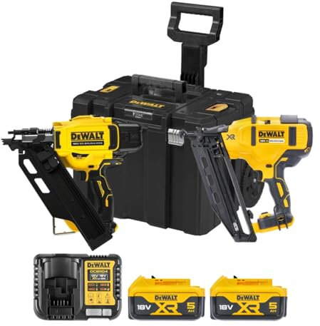 DeWalt DCK246P2T 18v Cordless Brushless Framing & Finishing Nailer Twin Pack with 2X 5.0Ah Batteries, Charger & Case