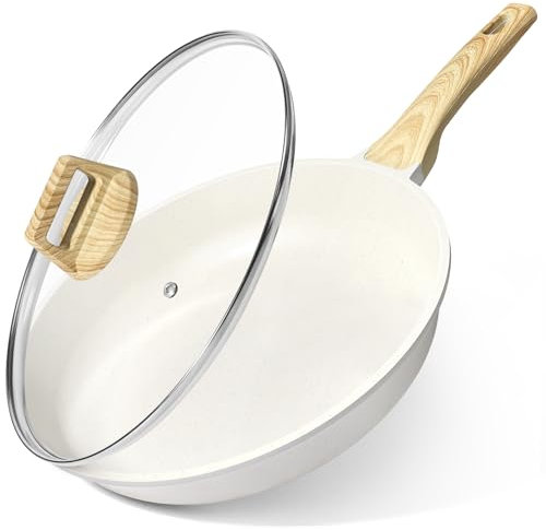 GiPP Keramik-Antihaft-Bratpfanne mit Deckel – 30 cm gesunde, ungiftige Pfanne, induktionsgeeignet, PFAS- & PFOA-frei, spülmaschinenfest, mit kühlem Griff(Weiß, 30 cm + Deckel)