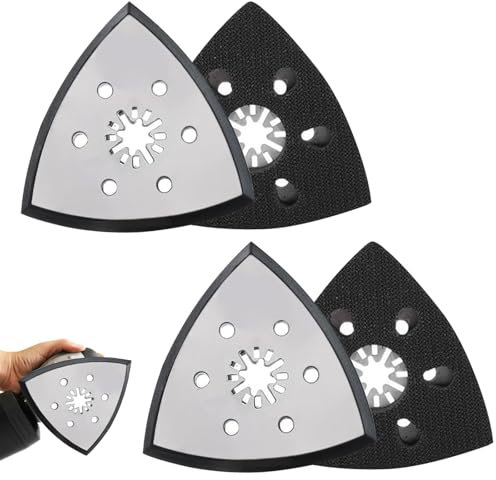 Pmueuff Plato Lijador Triangular, 4 Piezas Placas de Lijado Finas Platos Lijas para Lijadora 93mm Placa de Lijadora Triangular Multitool para Madera Metal Plástico Duro Molienda y Eliminación de Óxido
