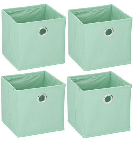 4er Set Faltbox ca. 15x15x15 cm - Pastell Mint Würfel Aufbewahrungsbox faltbar Aufbewahrungskörbe Korb Unterwäsche Organizer Boxen Stoff Regalkorb Klappbox klein Pastell Türkis Grün