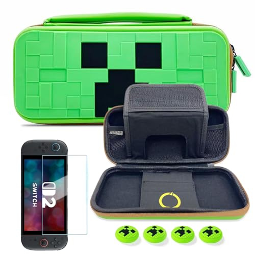 Carrying Case for Nintendo Switch 2, Large Capacity Switch 2 Case Protector | Portable Carry Case & Screen Protector & Thumb Grips Cute Travel Pouch for Console & Accessories Hard Shell Storage Bag Green