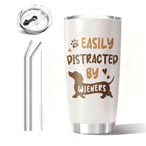 VOYANTE Taza de acero inoxidable de 590 ml, diseño de perro salchicha, vaso hermético con tapa y pajita, taza térmica de café para llevar, regalo de perro salchicha, vaso térmico de doble pared para