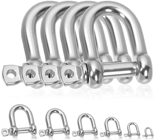 Glarks 4pcs M10 Stainless Steel D Shape Shackle, D-Shape Anchor Shackle, Heavy Duty D Shape Shackle for Ships, households, Cargo handling, and Land Transportation