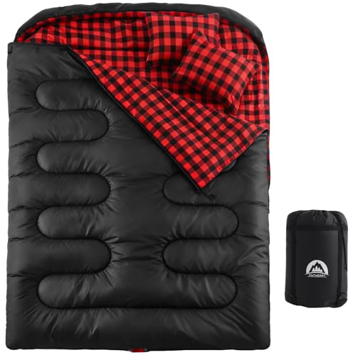 Swtmerry Double Sleeping Bag for Adults with 2 Pillows, Big & Tall Queen Size XL Sleeping Bag for 2 Person, Waterproof & Lightweight Warm for 3 Seasons, Cold Weather,Camping, Hiking & Backpacking