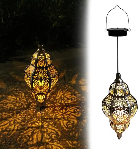 SGZIOO Solarlaterne für Außen Hängend, LED Orientalische Lampe, Metall Solarlampen für Außen Hängend, IP44 Wasserdicht Wetterfest, Marokkanische Lampe Deko für Draussen Baum Garten Balkon Patio