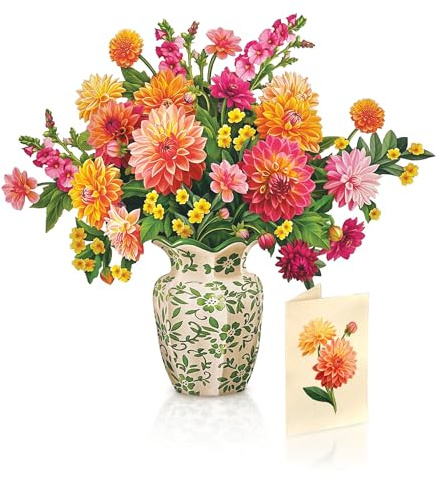 Freshcut Paper Dahlia Sunrise 14.5 Inch Life-Sized 3D Pop Up Cards – Greeting Card, Birthday, Mothers Day, Thank You, Gifts for Mom and Her – Includes Notecard and Envelope