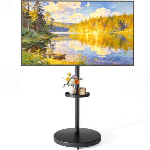 ECOTINY Rollender TV-Ständer mit Rädern für 32–65 Zoll Fernseher bis 40KG | Höhenverstellbarer, Robuster, Mobiler TV-Wagen mit Ablage, Portrait zu Landscape, Max. VESA 400x400MM, Schwarz