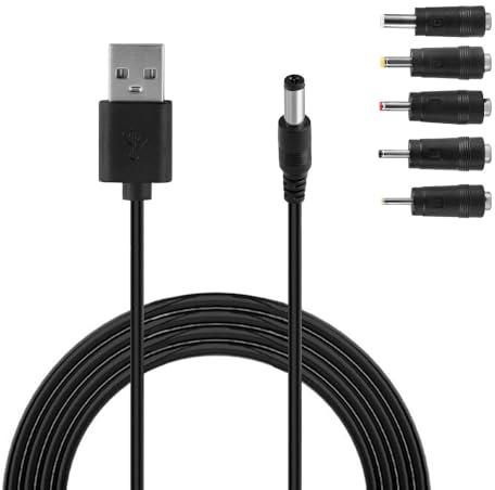 Vmoomax Convertidor de Cable USB, 1M Universal DC 5V a Conector Barrel de 5.5 x 2.1mm Adaptador de Alimentación con 5 Conectores para Router, Cámara, TV Box, Grabador, Micro Tableta
