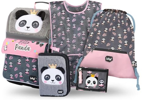 Baagl Schulranzen Jungen Mädchen Set 5 Teilig (Zippy Schultasche für 1. Klasse, Mäppchen, Turnbeutel, Schürze, Brustbeutel), Grundschule Ranzen, Ergonomischer Schulrucksack, 18 l