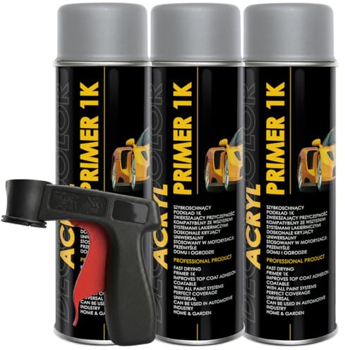 Craft-Equip DC 3er Sparpack MEGAFELGA 500ml inklusive Haltegriff - Felgenlack - Lackspray für Alufelgen und Stahlfelgen (3 Dosen 500ml Grundierung Grau + Haltegriff)