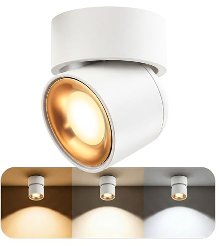 SSC-LUXon AYONA Aufbauspot weiß-gold schwenkbar IP54 GU10 6W 3 Lichtfarben | Schwenkbarer Deckenspot weiß-gold - warm / neutral / kalt, dimmbar, für Wohnzimmer, Flur & Bad, inkl. GU10 LED