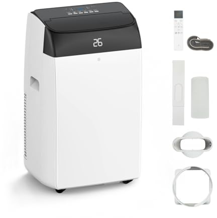 10000 BTU Portable Air Conditioner, 5-in-1 Mobile AC Unit with Cooling, Dehumidifier, Fan, 3 Speeds, 24H Timer, Sleep Mode, Quiet, Remote, Window Kit for Home & Office Up to 500sq.ft, Black