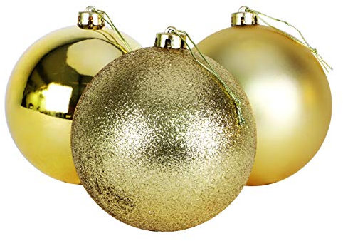 Christmas Concepts® 3-150mm Extra Large Baubles - Shiny, Matte & Glitter Design - Christmas Decorations (Gold)