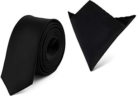 Ladeheid Herren Schmale Krawatte & Einstecktuch Set SP/P (150cm x 5cm, 22cm x 22cm, Schwarz)