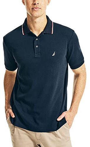 Nautica Men's Classic Fit Short Sleeve Dual Tipped Collar Polo Shirt, Navy, 3XL