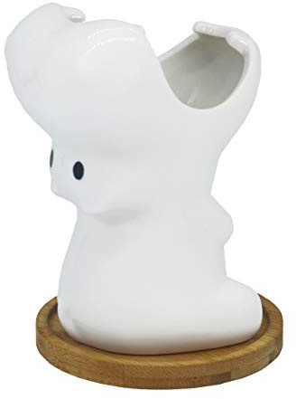 Gemseek Pot de fleurs en céramique avec plateau de drainage Motif hippopotame Blanc