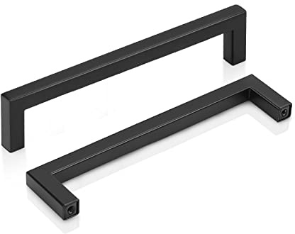 PinLin 5 Pack Kitchen Door Handles 160mm Hole Centre Flat Black Cabinet Handles Stainless Steel Square Cupboard T Bar Handle (Screws Included)