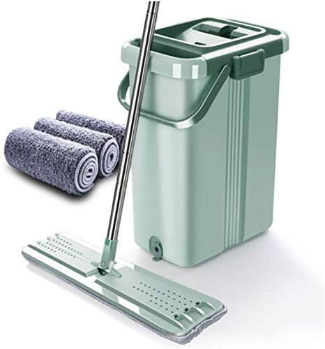 MU European-Style Hand-Washing Flat Mop Bucket Absorbent Mop Home Wood Floor Rotating Lazy Mopping Artifact Self-Squeezing Water Tow Mop Upgrade New Large,Green