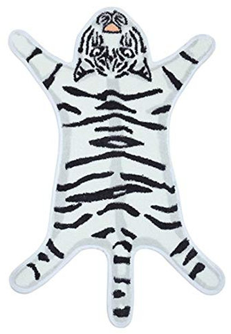Teppich mit Tiger-Druck, niedlicher Kunstteppich, flauschiger Tierdruck, Matte, Kinderteppich, kleine Teppiche für Spielzimmer, Heimdekoration (54,5 x 82 cm), Weiß