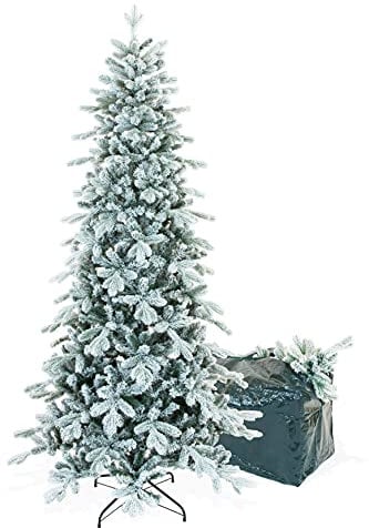 Albero Di Natale Slim Innevato Gaia 240 Cm Con Borsa Porta Albero, Molto Folto E Realistico In PE (polietilene) Real Touch e PVC, Apertura Ad Ombrello, Design Salvaspazio Alto E Stretto Alla Base