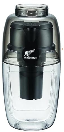 WATERMAN Bouteille filtrante noire - Filtre à eau potable portable avec charbon actif et calcium corail pour minéraux, eau alcaline et amélioration du goût, bouteille sans BPA, noire