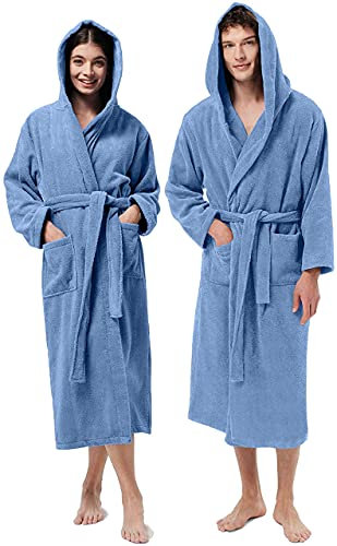 Jenny Sesal Accappatoio UNISEX in Morbida Spugna, Ideale per CASA, SPA, SAUNA, PALESTRA. Morbido, confortevole e con alta capacità di asciugatura (XXL, Celeste)
