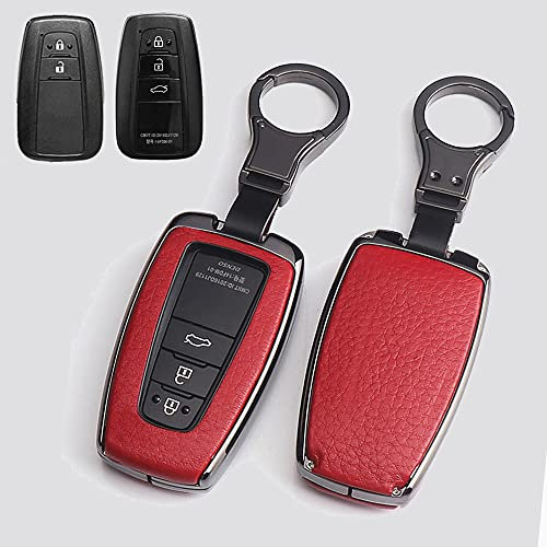 HIBEYO Étui de Protection en Cuir pour clé de Voiture Toyota Corolla RAV4 CH-R Prius Yaris avec télécommande Noir Rouge