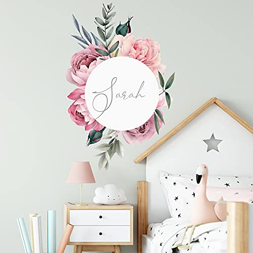 Rose im Kranz mit WUNSCHNAME V297 Wandtattoo personalisierbar Aufkleber Sticker Kinderzimmer Namensaufkleber Name Wunschnamen Türaufkleber (40 x 62 cm)