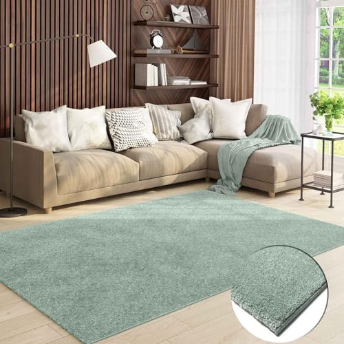 VIMODA Teppich Wohnzimmer Kurzflor Einfarbig für Schlafzimmer kinderzimmer weicher pflegeleichter, versch.- Größen, Farben, Farbe:Turkis, Size:140x200 cm