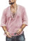GTHTTT Tee T-Shirt Homme Col en V Rétro À Lacets Couleur Unie Coton De Lin Mid-Manches Casual Lâche Chemise Yoga Hauts Džcontractžs,Rose,M