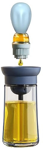 Botella dispensador de aceite con cepillo de barbacoa, contenedor de almacenamiento y dispensador de aceite y cepillo de silicona para cocina barbacoa parrilla hornear y cocinar cepillo de aceite azul